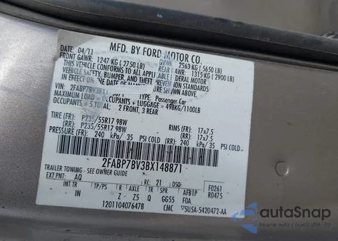 2011 Ford Crown Victoria Police Interceptor из США, поврежденный, VIN 2FABP7BV3BX148871